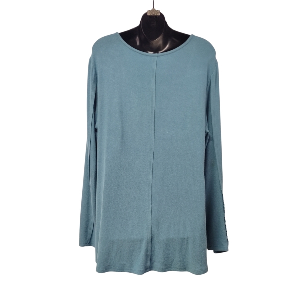 Davi & Dani Women's 2XL Green Long Sleeve Floral Lace Yoke Square Neck Sweater - Picture 3 of 9